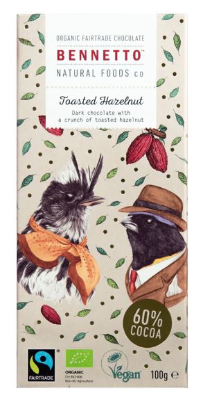 Bennetto Organic Chocolate - Dark Toasted Hazelnut 80g