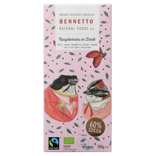 Bennetto Organic Chocolate - Raspberries in Dark 80g