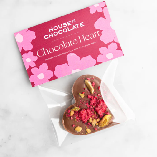 House of Chocolate - Petite Pistachio & Raspberry Milk Chocolate Heart 30g