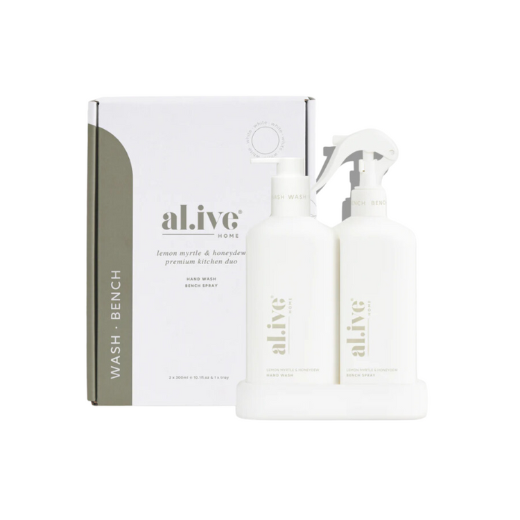 Al.ive Lemon Myrtle and Honeydew Bench Spray & Hand Wash Kitchen Duo