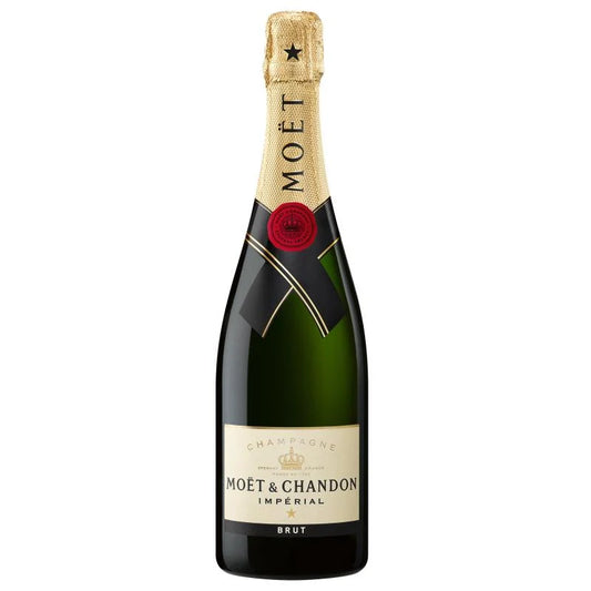 A bottle of Moët & Chandon Imperial Brut Champagne on a plain white background.